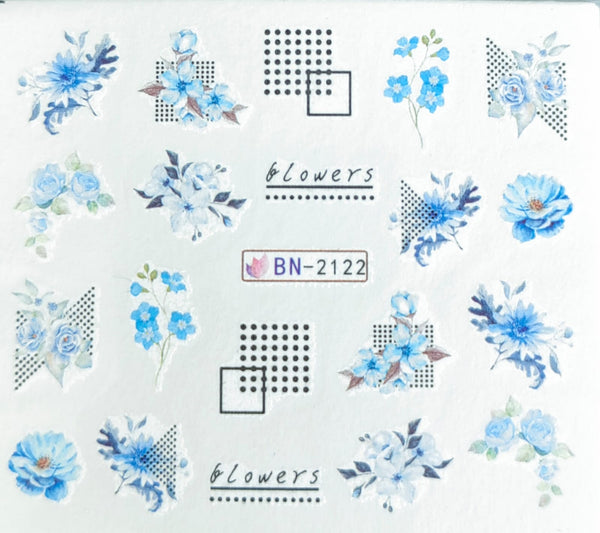 Water Nail Decals- Blue & Purple Flowers