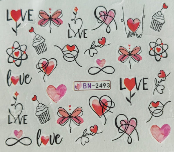 Water Nail Decals - Hearts and Love