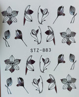 Water Nail Decals - Black Leaf and Flower Outlines