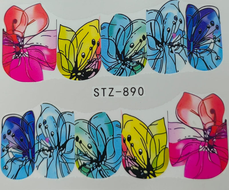 Water Nail Decals - Purple & Yellow Flowers