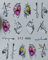 Water Nail Decals - Purple & Yellow Flowers