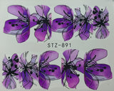 Water Nail Decals - Purple & Yellow Flowers