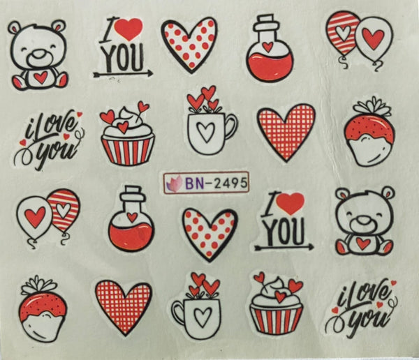Water Nail Decals - Hearts and Love