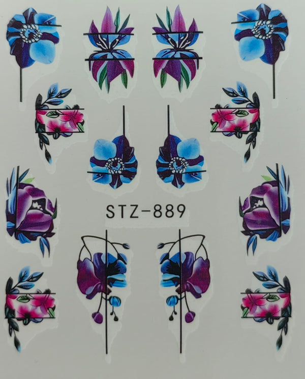 Water Nail Decals - Purple & Yellow Flowers