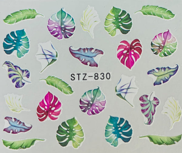 Water Nail Decals - Green Tropical Leaf