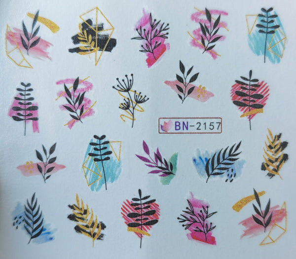 Water Nail Decals - Colorblock Leaf Pattern